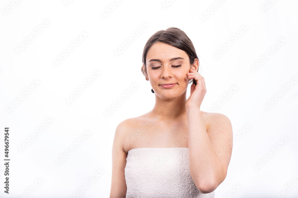 Portrait of beautiful teenage girl. Portrait of a beautiful smiling brunette girl on white background. Portrait of beautiful teenage girl. Portrait of a beautiful smiling brunette girl on white background.