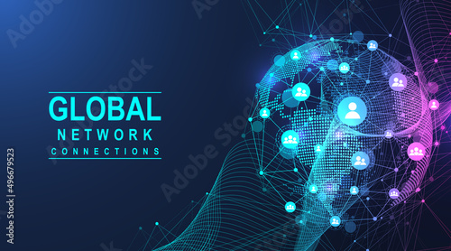 Social network communication in the global computer networks. Internet technology. Global network connection concept. Vector illustration.