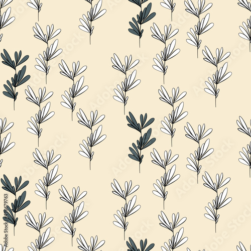 Vector seamless half-drop pattern, with leaves 