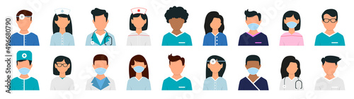 Doctors and nurses medical avatars. Vector illustration