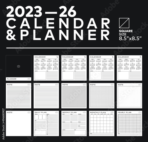 Calendar & Planner 2023-2026 Square Size 8.5"x8.5" Minimal Design