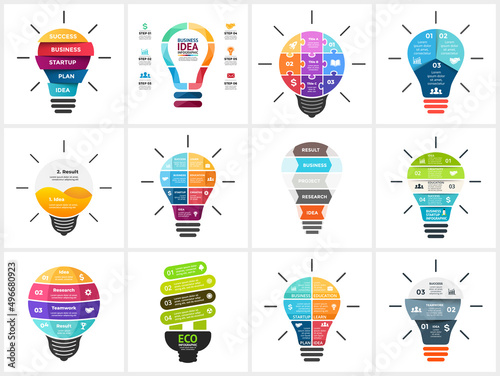Puzzle light bulb Infographic. Generating new ideas concept. Vector slide template. Creative brainstorming diagram.