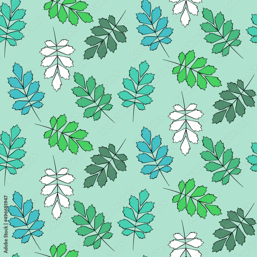 Vector seamless half-drop pattern, with leaves Vector seamless half-drop pattern, with leaves