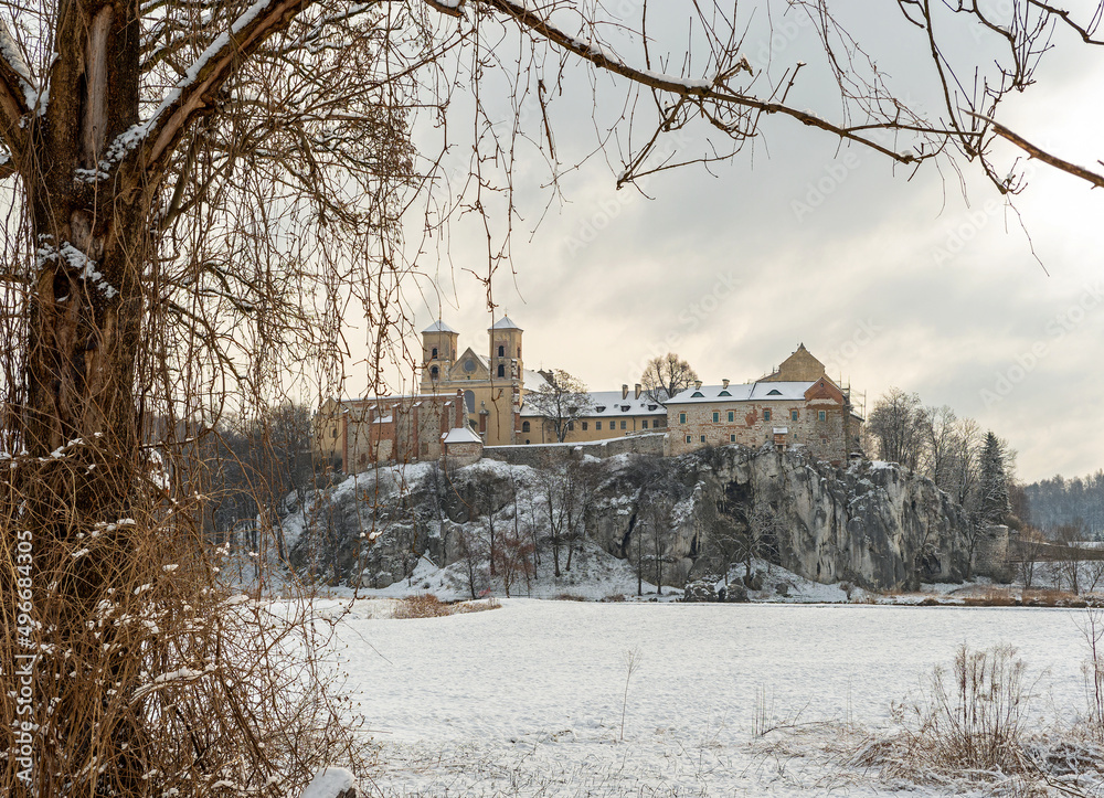 Benedictine Abbey in Tyniec near Krakow in Poland in winter time