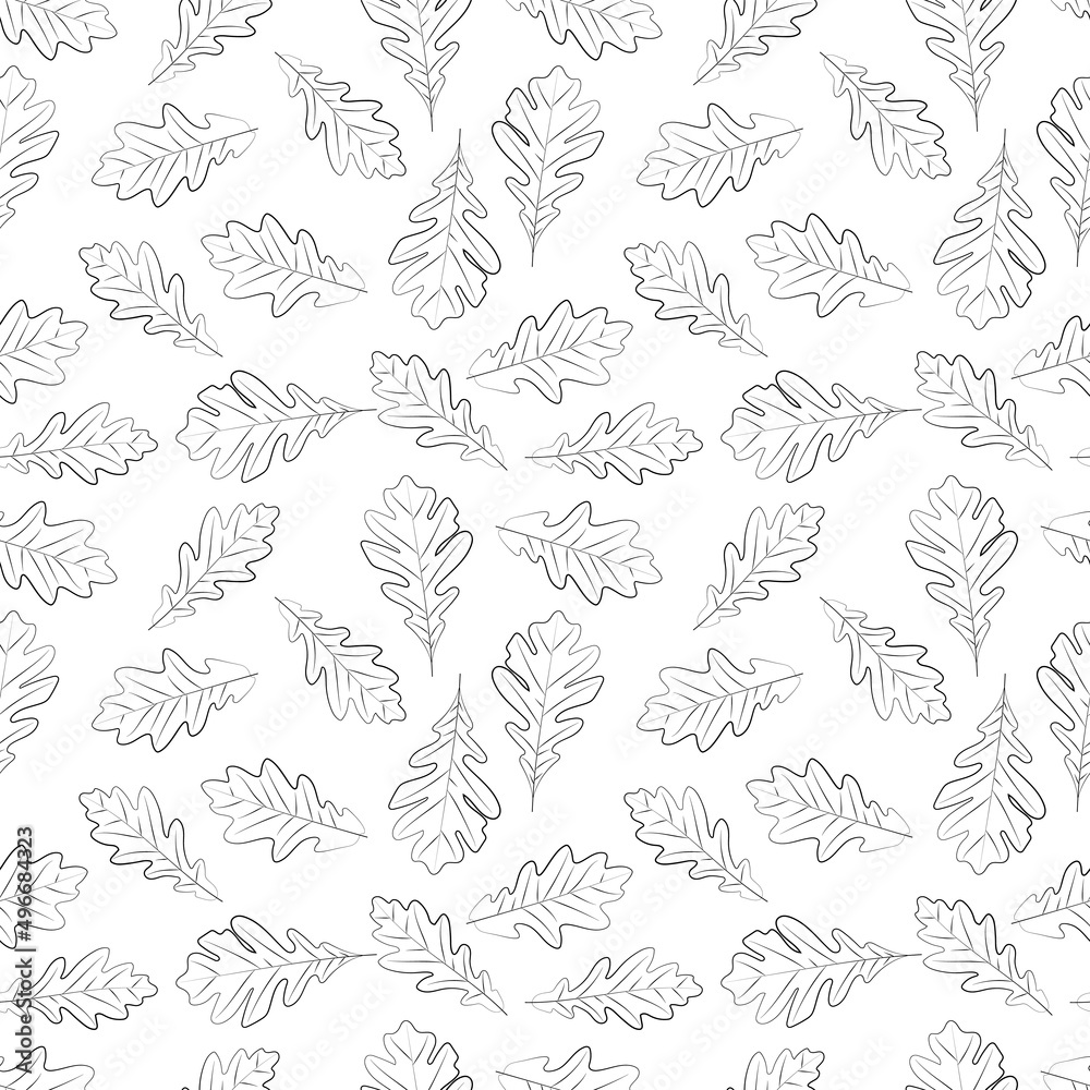 A set of oak leaves seamless pattern, 1000x1000, Vector graphics.