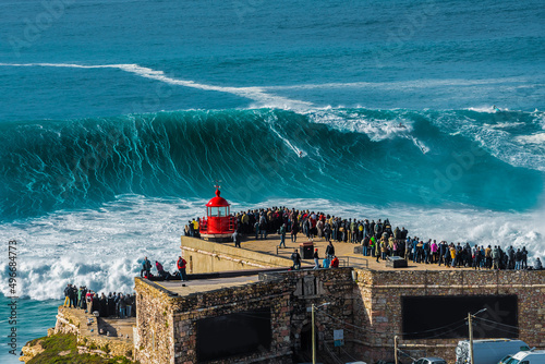 Print op canvas Big waves in Nazare, Portugal