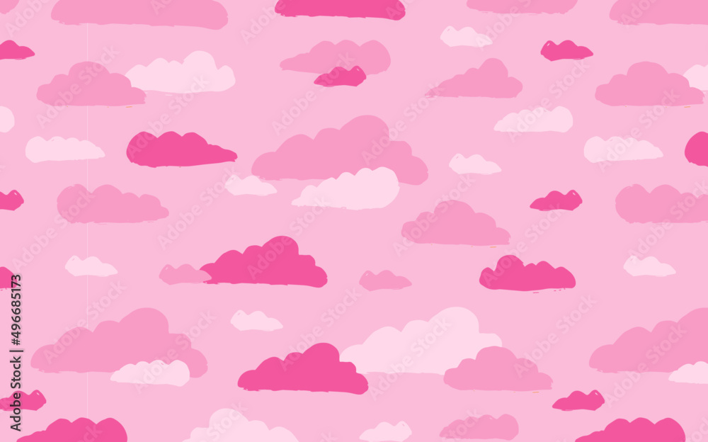 Clouds seamless pattern on the pink sky. 