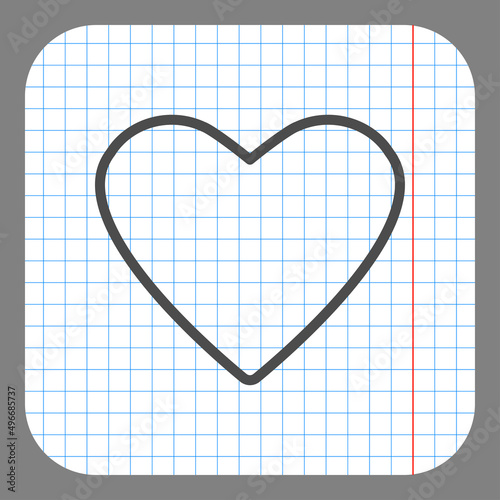 Heart vector simple icon. Flat desing. On graph paper. Grey background.ai