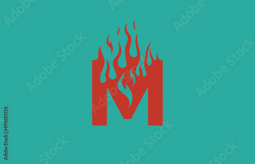M speed fire with flames logo letter. Burning letter icon for your project, application or company.