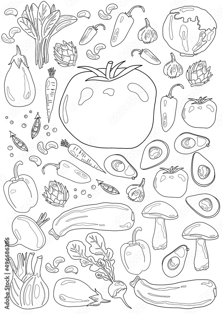food coloring pages line art printable design fruits and vegetables healthy life 