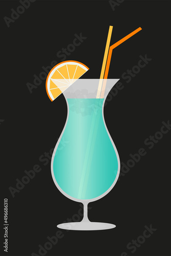 Blue Hawaii cocktail, alcohol drink, vector illustration