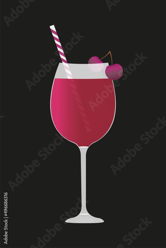 cherry cocktail, alcohol drink, vector illustration