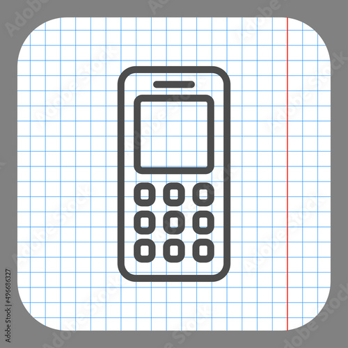 Mobile phone simple icon. Flat desing. On graph paper. Grey background.ai