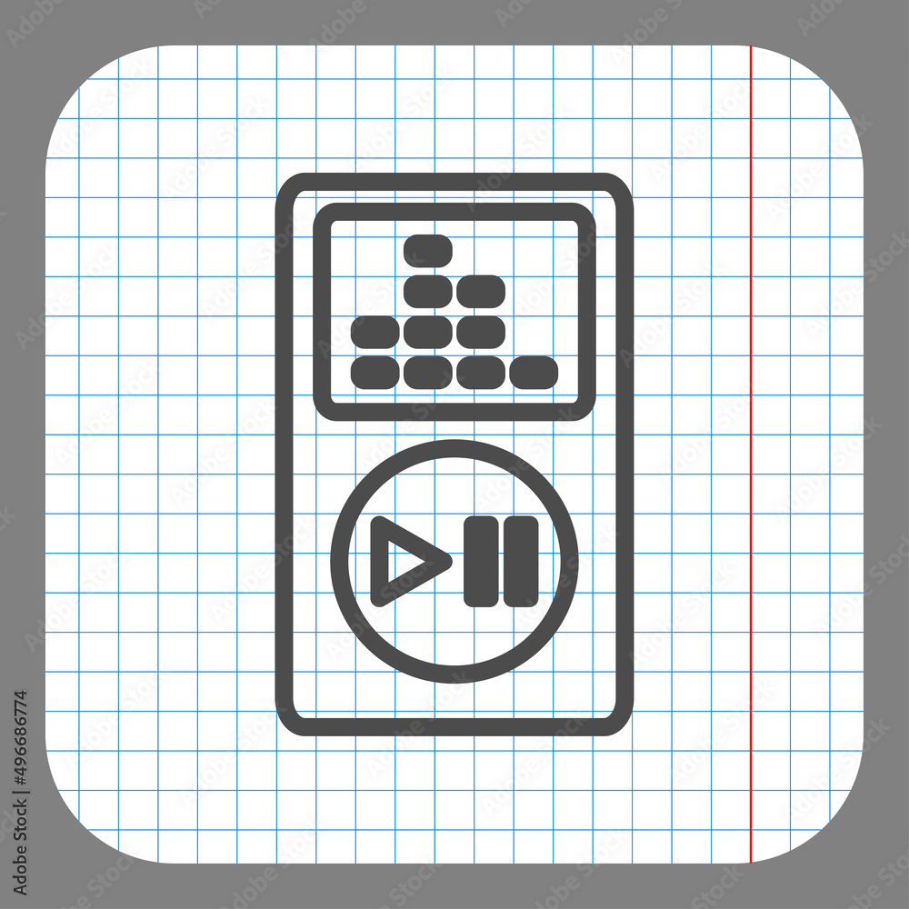 Player musical simple icon. Flat desing. On graph paper. Grey background.ai Player musical simple icon. Flat desing. On graph paper. Grey background.ai