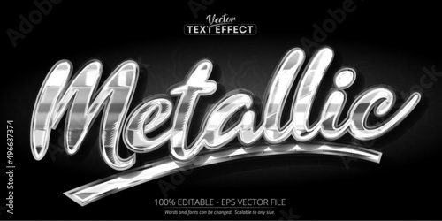 Silver text effect, editable shiny metallic color text style on dark textured background