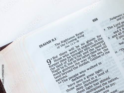 Εκτύπωση καμβά Open Holy Bible Book Isaiah 9 prophecy, the righteous reign of Jesus Christ second coming