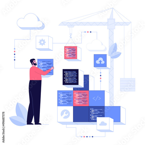 Back end development abstract concept vector illustration. Software development process, computer application, program code, programming language. Writing API and interface code abstract metaphor.
