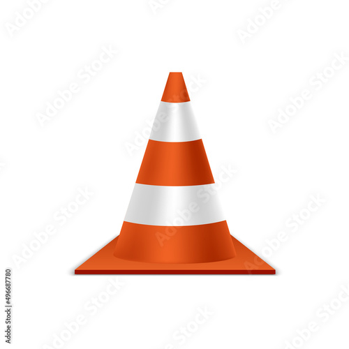 Realistic plastic orange traffic cone. Vector