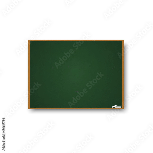 Green blackboard with wooden frame, dirty chalkboard. Vector