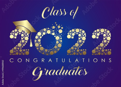 Class of 2022 graduation banner with cap, awards concept. Vector illustration for design and theme design.
