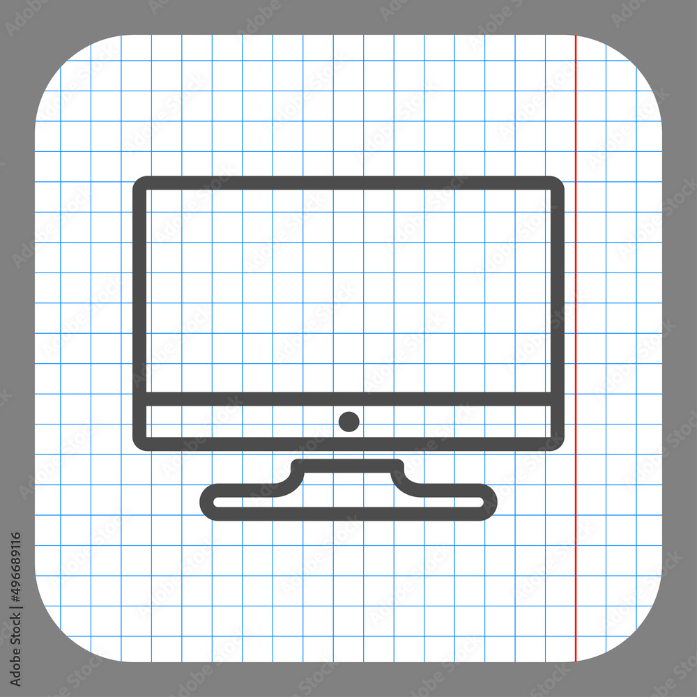 Monitor simple icon vector. Flat desing. On graph paper. Grey background.ai Monitor simple icon vector. Flat desing. On graph paper. Grey background.ai