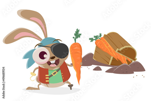 funny cartoon rabbit as a pirate finding carrots