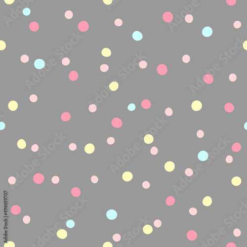 Cute seamless pattern with scattered round spots. Endless girly print. Simple vector illustration.