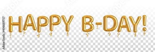 Vector realistic isolated golden balloon text of Happy B-Day on the transparent background.