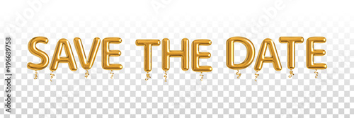 Vector realistic isolated golden balloon text of Save The Date on the transparent background.