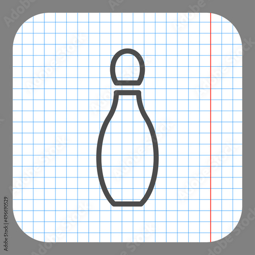 Bowling skittle simple icon. Flat desing. On graph paper. Grey background.ai