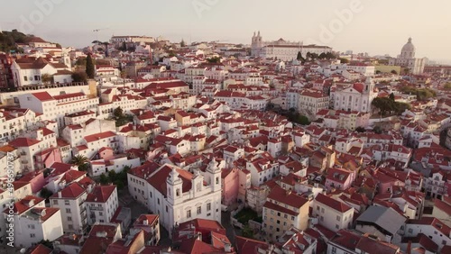 Aerial panoramic view of downtown of Lisbon at sunrise, Portugal photo