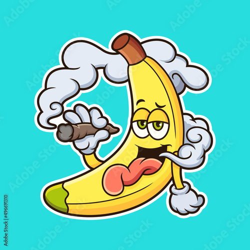 Cute banana relax with smoke cartoon. Fruit vector icon illustration, isolated on premium vector