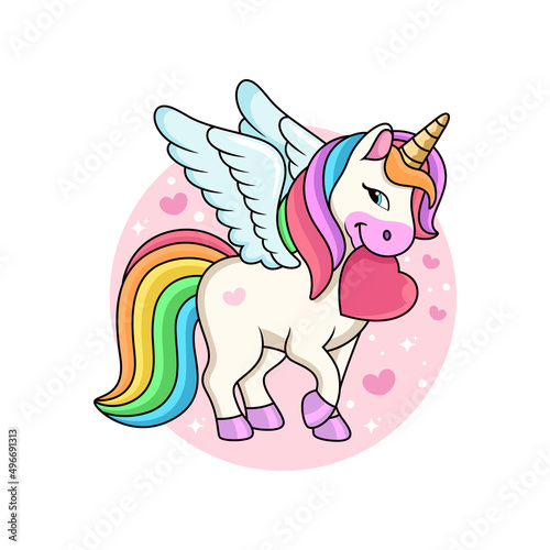 Cute unicorn bring love with smile cartoon. Animal vector icon illustration, isolated on premium vector