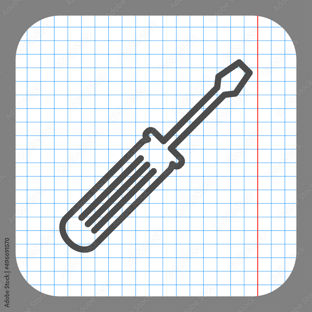 Screwdriver simple icon vector. Flat desing. On graph paper. Grey background.ai Screwdriver simple icon vector. Flat desing. On graph paper. Grey background.ai