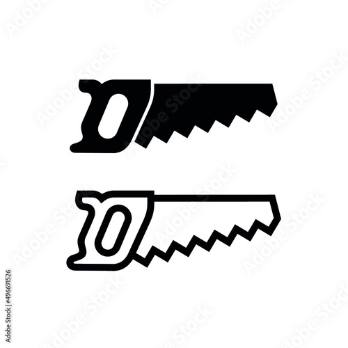Saw icon. Carpentry and joinery tools. Hand saw for construction. Wood saw. Isolated vector illustration on a white background.