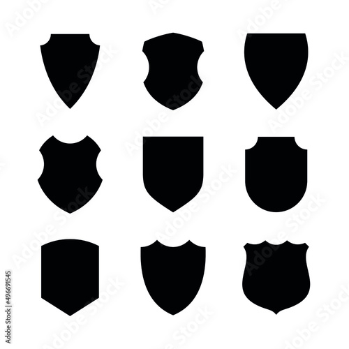 Collection of icons of shields of various shapes. Military or heraldic shield (armorial shield). Isolated vector illustration on a white background.