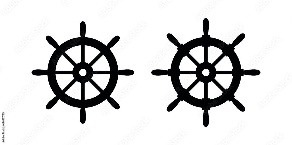 Steering wheel icon. Captain's steering wheel. Ship wheel. Isolated vector illustration on a white background.