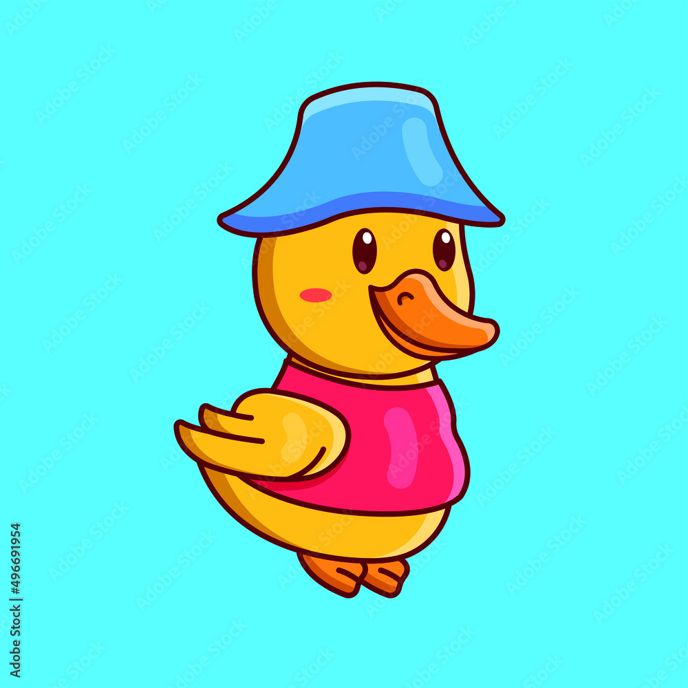 Cute cartoon duck wearing clothes in vector illustration. Isolated animal vector. Flat cartoon style Cute cartoon duck wearing clothes in vector illustration. Isolated animal vector. Flat cartoon style
