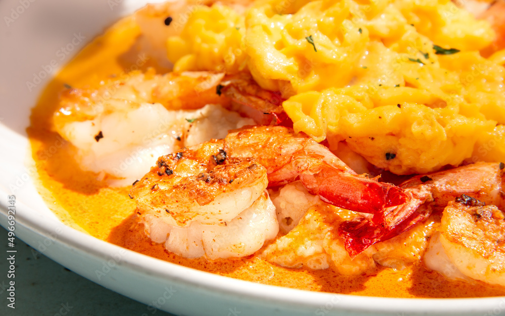 Shrimp and eggs breakfast meal Shrimp and eggs breakfast meal