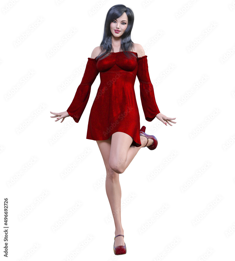 Beautiful brunette woman red short dress. Beautiful brunette woman red short dress.