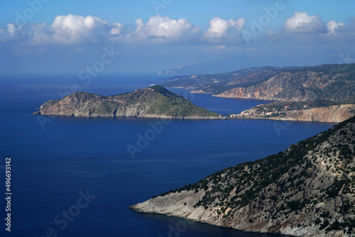 The beautiful landscape of hills and coast of Kefalonia, Greece