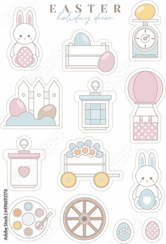 Decorations. Easter Stickers with cute elements. Perfect for scrapbooking, greeting card, party invitation, poster, tag, stickers © Vitayuliaart