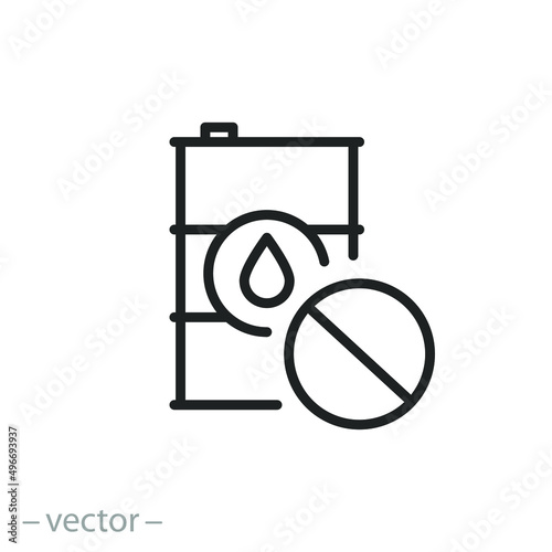 barrel oil ban icon, forbidden storage or use stamp, thin line symbol on white background - editable stroke vector illustration