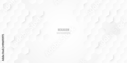 Embossed hexagon, abstract honeycomb, white background, light and shadow. Vector. #496693975