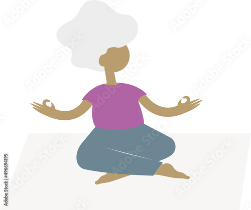 woman, girl doing yoga exercises, practicing meditation on lotus pose on the mat. female character practising. simple trendy flat vector illustration. set