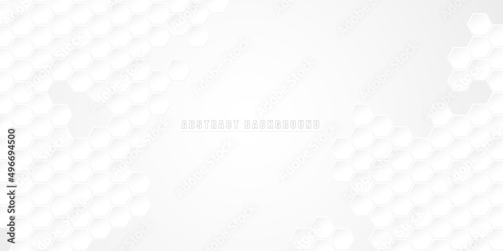 Embossed hexagon, abstract honeycomb, white background, light and shadow. Vector. - obrazy, fototapety, plakaty 