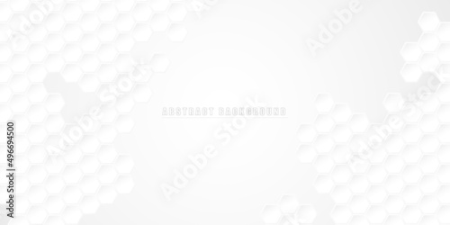 Embossed hexagon, abstract honeycomb, white background, light and shadow. Vector.