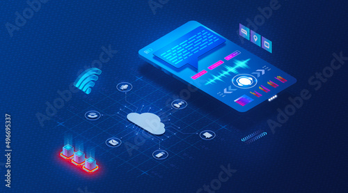 Cloud Communications Concept - Contact Center as a Service and Communications Platform as a Service - 3D Illustration