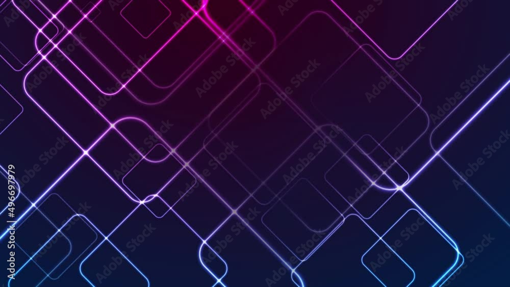 Blue and purple glowing neon squares abstract tech motion background. Seamless looping. Video animation Ultra HD 4K 3840x2160