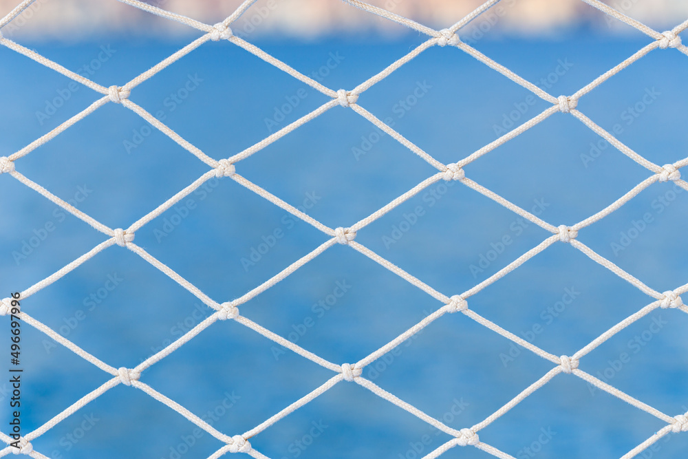 Safety deck anti-falling net on a yacht Safety deck anti-falling net on a yacht
